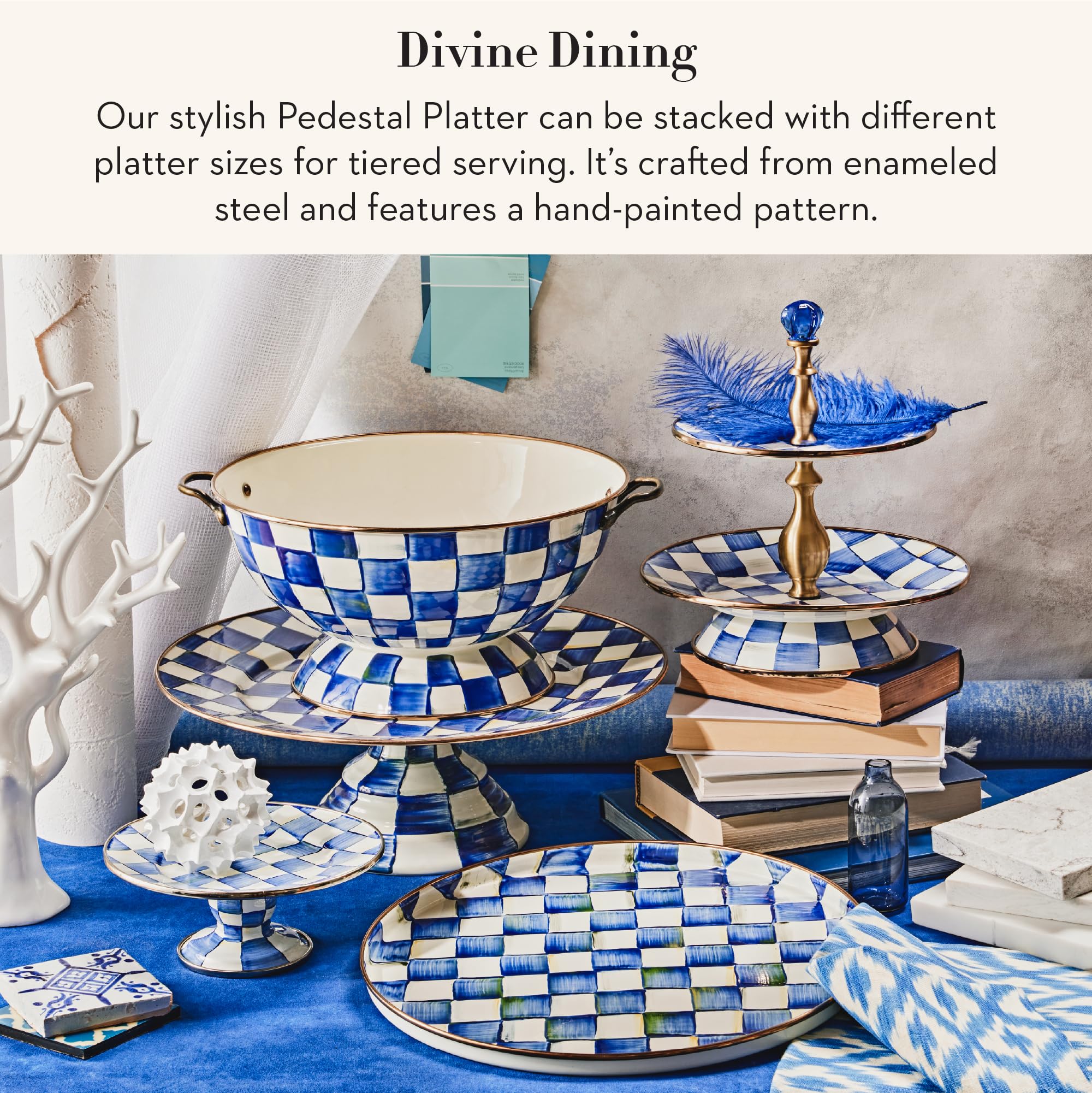 Amazon.com: MACKENZIE-CHILDS Enamel Pedestal Platter, Round Cake